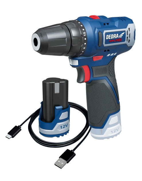 Zdjęcie: Zestaw 12V DED7330 wkrętarka + DED7300 USB/C + DED7320 2,0 Ah DEDRA