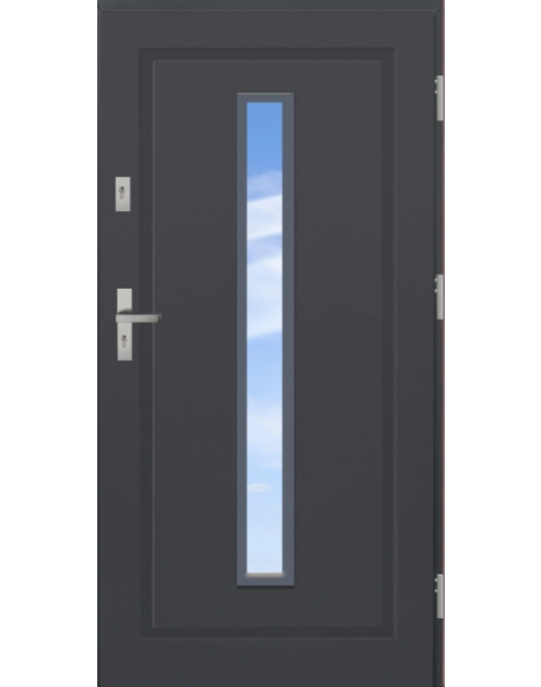 Zdjęcie: Drzwi zewnętrzne stalowo-drewniane Disting Mario 04 Antracyt 80 cm prawe KR CENTER