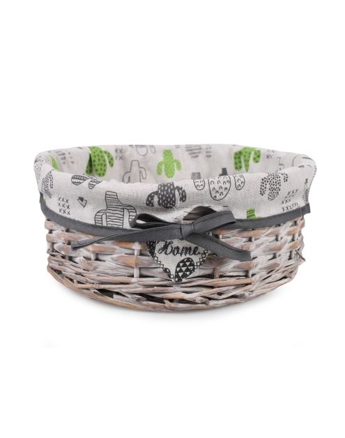 Zdjęcie: Koszyk z materiałem w kaktusy 28x28x10 cm brązowy okrągły TIN TOURS