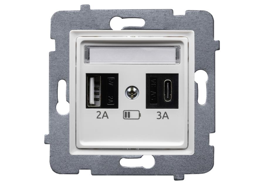 Zdjęcie: Ładowarka ścienna Rosa USB A+C bez ramki biała POLMARK