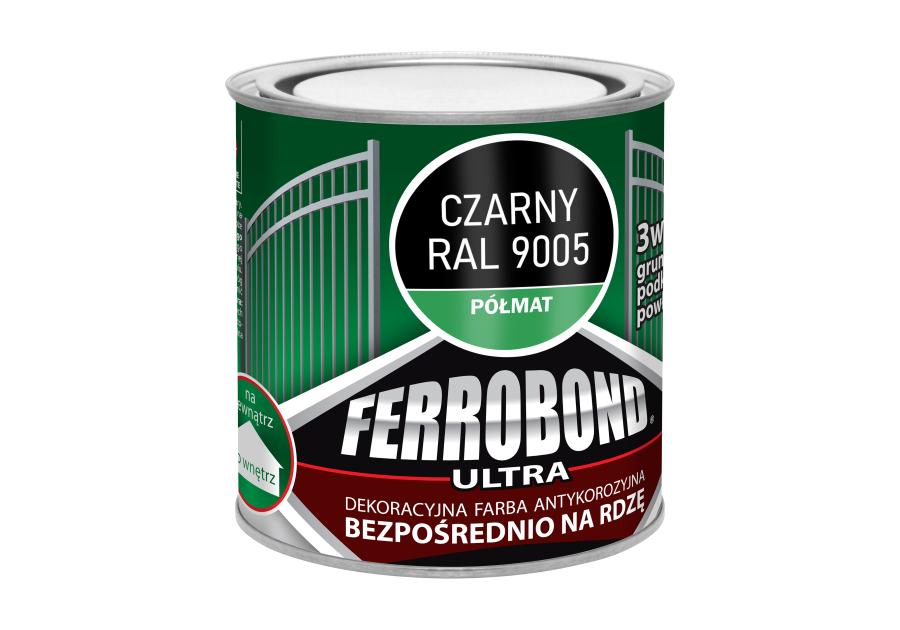 Zdjęcie: Farba antykorozyjna Ferrobond Ultra półmat czarny 0,25 L JURGA