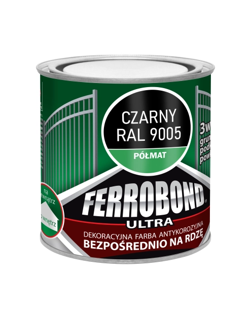 Zdjęcie: Farba antykorozyjna Ferrobond Ultra półmat czarny 0,25 L JURGA