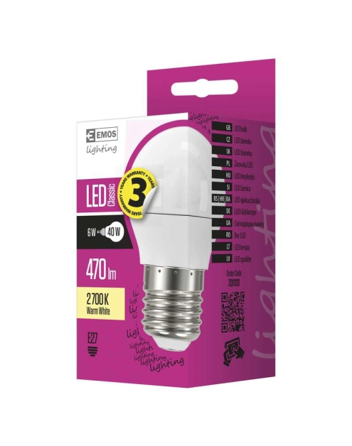 Zdjęcie: Żarówka LED Classic Mini Globe, E27, 5 W (40 W), 470 lm, ciepła biel EMOS