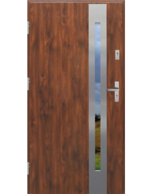 Zdjęcie: Drzwi zewnętrzne stalowo-drewniane Disting Otello 12B Dąb złoty 90 cm lewe zamek listwowy KR CENTER