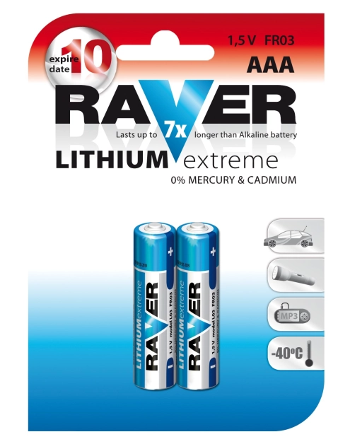 Zdjęcie: Bateria litowa Lithium AAA FR03 blister 2 szt. RAVER