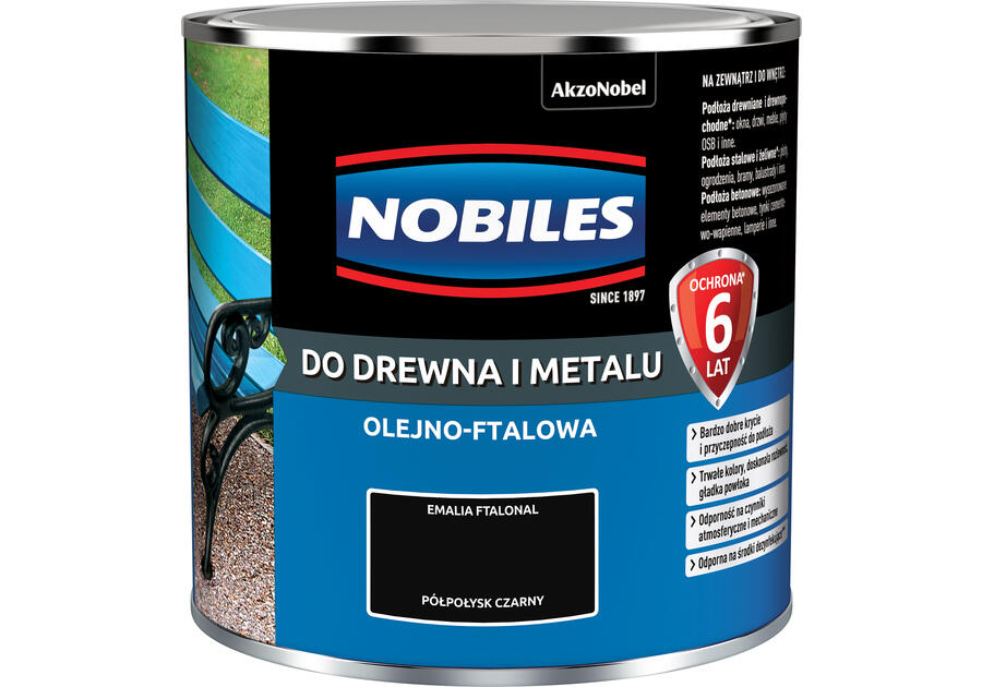 Zdjęcie: Farba ftalowa do drewna i metalu Ftalonal 0,25 L czarny półpołysk NOBILES