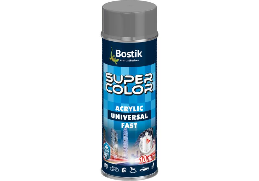 Zdjęcie: Lakier akrylowy ogólnego zastosowania Super Color Acrylic Universal Fast aluminiowy 400 ml BOSTIK