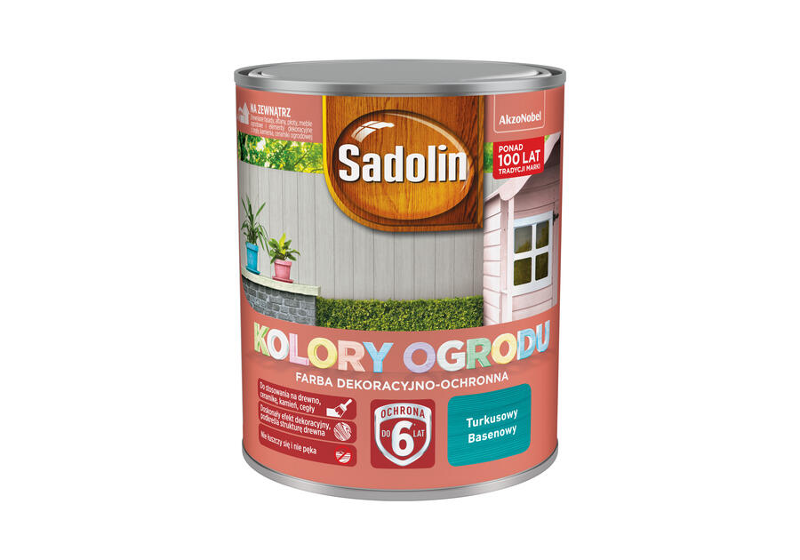 Zdjęcie: Farba do drewna Kolory ogrodu 0,7 L turkusowy basenowy SADOLIN