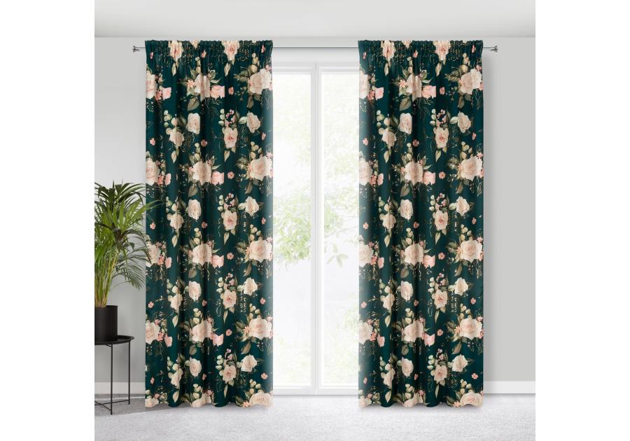 Zdjęcie: Zasłona gotowa Rose na taśmie 135x270 cm ciemnozielony EUROFIRANY