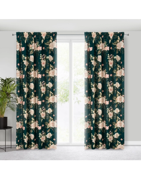 Zdjęcie: Zasłona gotowa Rose na taśmie 135x270 cm ciemnozielony EUROFIRANY