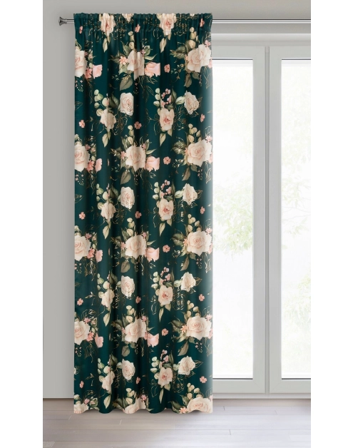 Zdjęcie: Zasłona gotowa Rose na taśmie 135x270 cm ciemnozielony EUROFIRANY