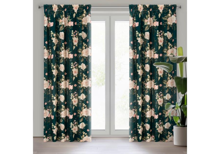Zdjęcie: Zasłona gotowa Rose na taśmie 135x270 cm ciemnozielony EUROFIRANY
