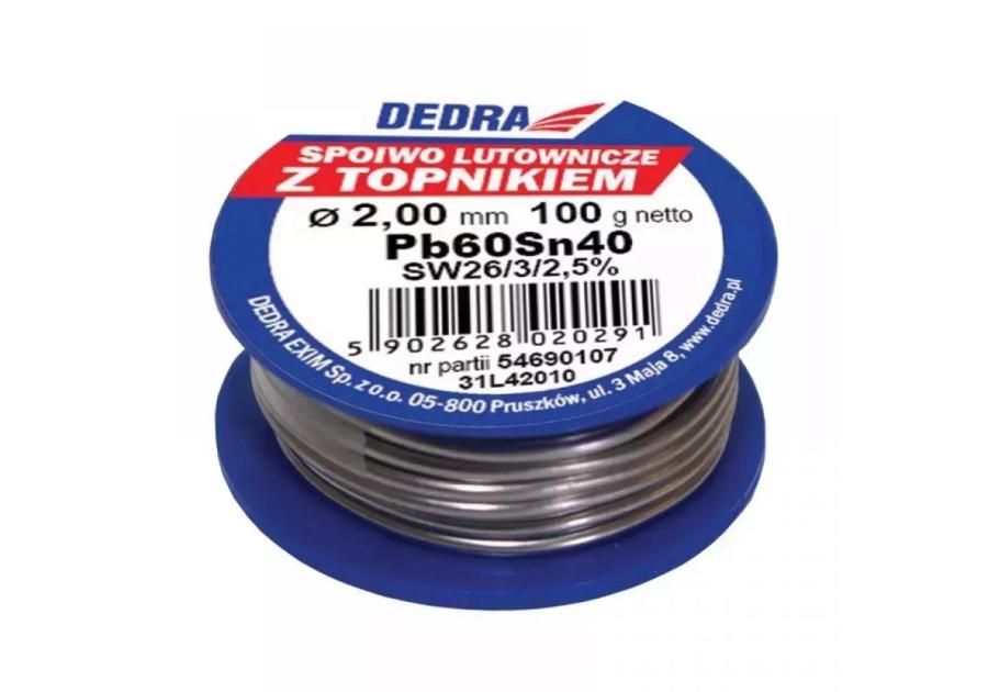 Zdjęcie: Lut z topnikiem 2.0 mm 100 g 40% SN DEDRA