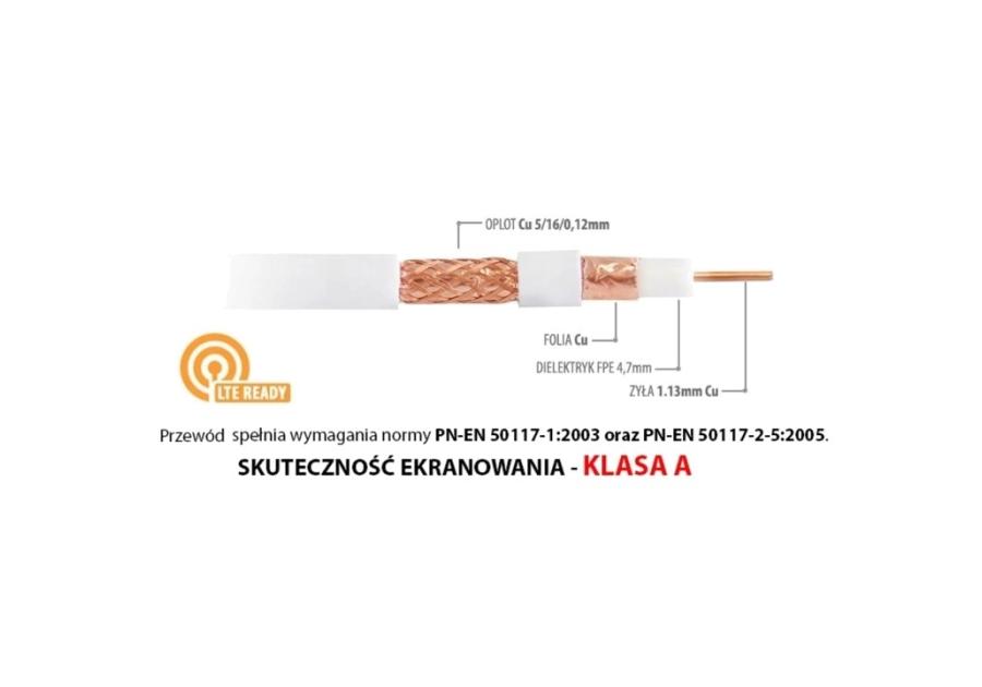 Zdjęcie: Kabel koncentryczny RG6U PCC113-50 CU+CU+CU HD 50 m LIBOX