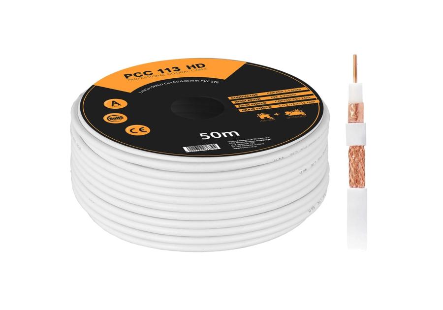 Zdjęcie: Kabel koncentryczny RG6U PCC113-50 CU+CU+CU HD 50 m LIBOX