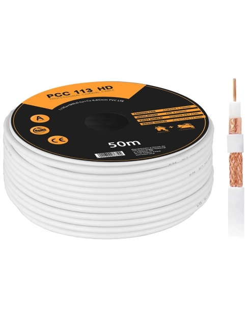 Zdjęcie: Kabel koncentryczny RG6U PCC113-50 CU+CU+CU HD 50 m LIBOX