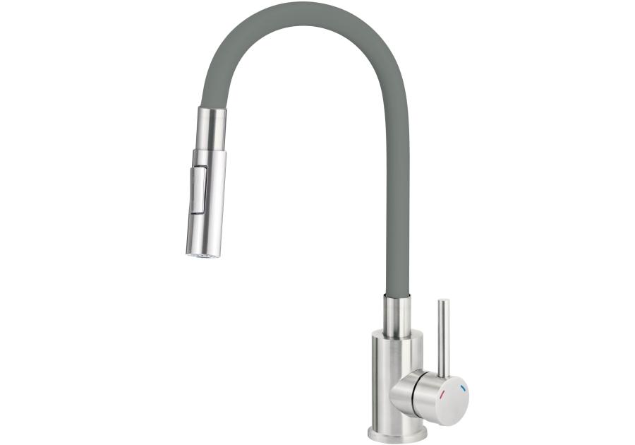 Zdjęcie: Bateria zlewozmywakowa z giętą wylewką Luno, stal, antracyt, słuchawka 2-funkcyjna DEANTE