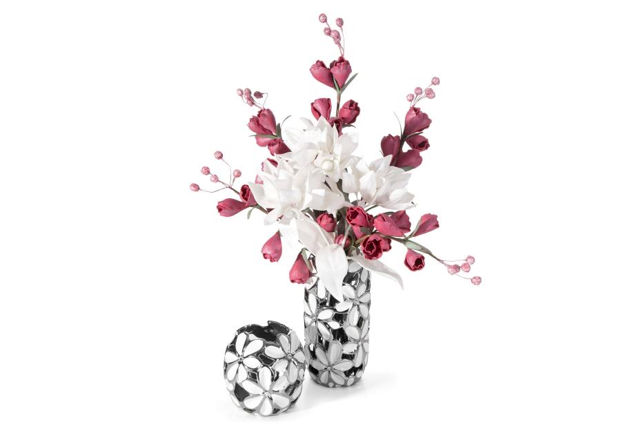 Zdjęcie: Wazon Flower 14x14x33 cm biało-srebrna EUROFIRANY