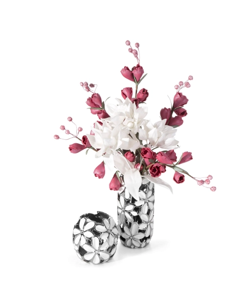 Zdjęcie: Wazon Flower 14x14x33 cm biało-srebrna EUROFIRANY