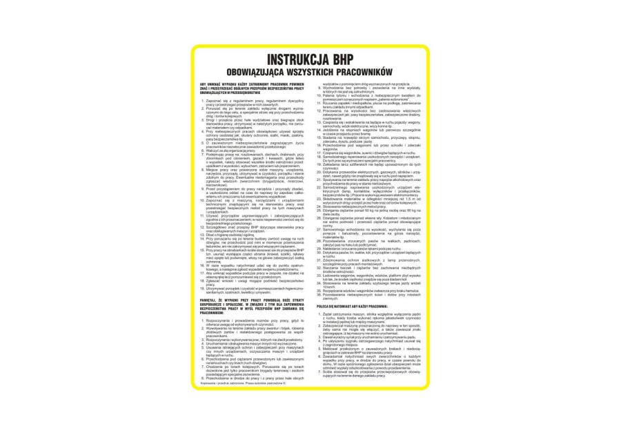Zdjęcie: Oznaczenie "Instrukcja ogólna BHP obowiązująca wszystkich pracowników" 24,5x35 cm płyta METRO