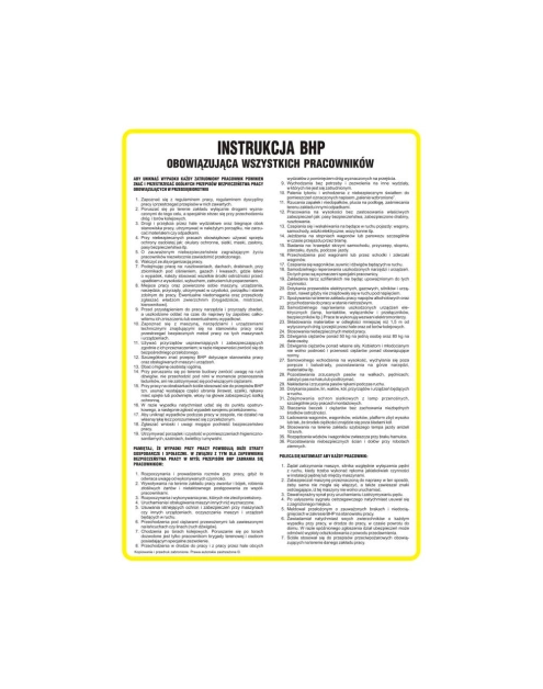 Zdjęcie: Oznaczenie "Instrukcja ogólna BHP obowiązująca wszystkich pracowników" 24,5x35 cm płyta METRO