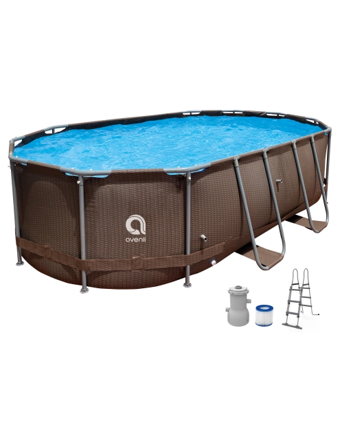 Zdjęcie: Basen ze stelażem owalny z filtrem i drabinką Rattan 427x275x100 cm AVENLI