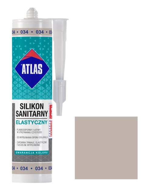 Zdjęcie: Silikon sanitarny elastyczny 034 jasnoszary 280 ml ATLAS