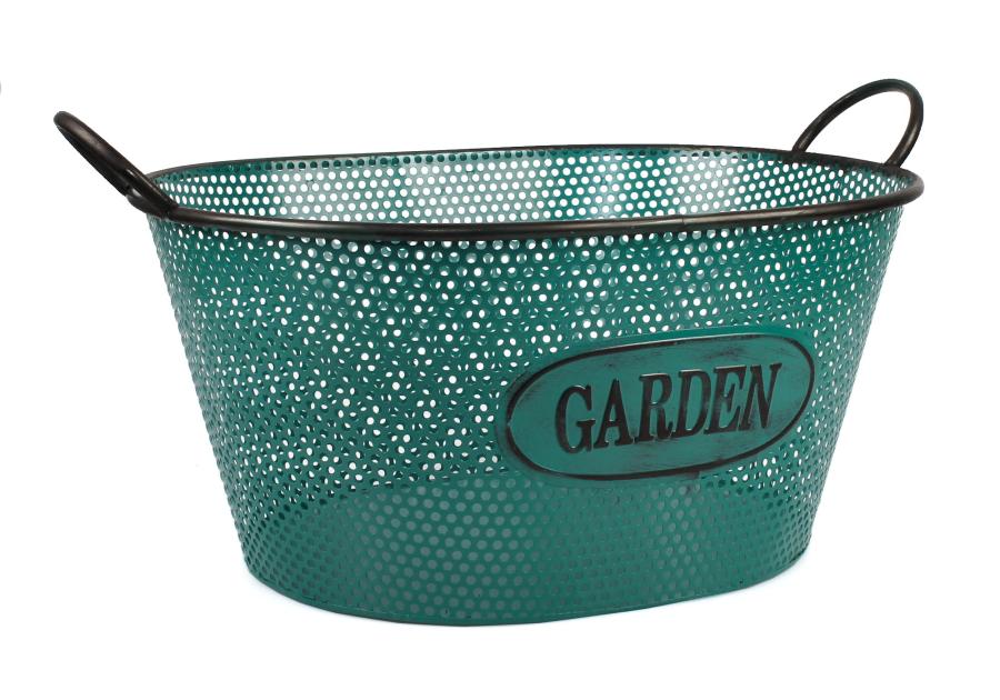 Zdjęcie: Koszyk owalny z uchwytami 45x36x21,5/26,5 cm metalowy zielony TIN TOURS