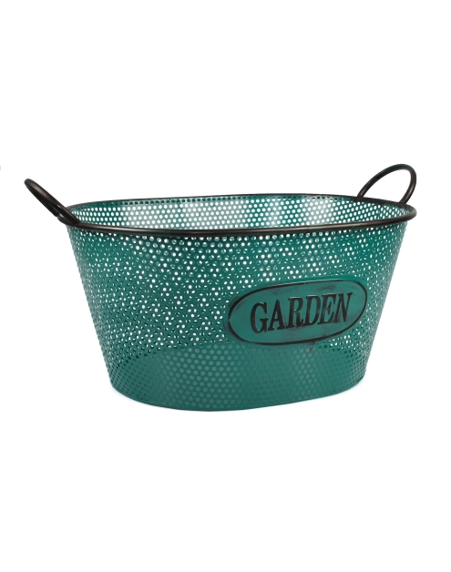 Zdjęcie: Koszyk owalny z uchwytami 45x36x21,5/26,5 cm metalowy zielony TIN TOURS