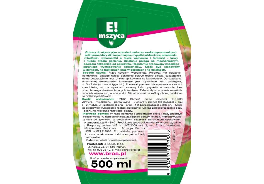 Zdjęcie: Oprysk do zwalczania mszyc E-mszyca 500 ml BROS