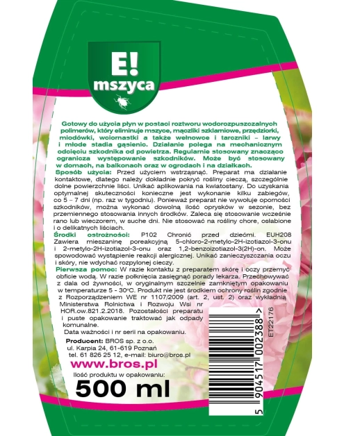 Zdjęcie: Oprysk do zwalczania mszyc E-mszyca 500 ml BROS