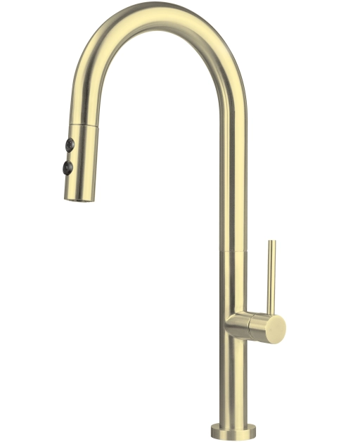 Zdjęcie: Bateria kuchenna z wyciąganą wylewką - 2 rodzaje strumienia Olfato złoto szczotkowane DEANTE