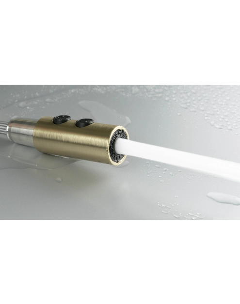 Zdjęcie: Bateria kuchenna z wyciąganą wylewką - 2 rodzaje strumienia Olfato złoto szczotkowane DEANTE