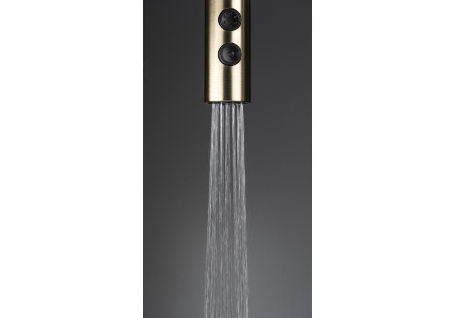 Zdjęcie: Bateria kuchenna z wyciąganą wylewką - 2 rodzaje strumienia Olfato złoto szczotkowane DEANTE