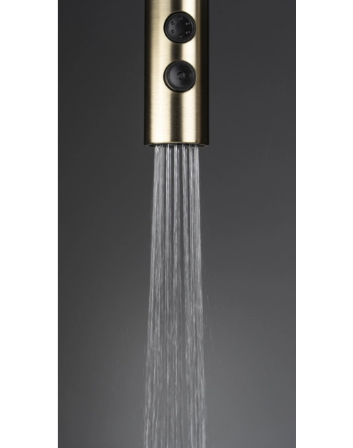 Zdjęcie: Bateria kuchenna z wyciąganą wylewką - 2 rodzaje strumienia Olfato złoto szczotkowane DEANTE