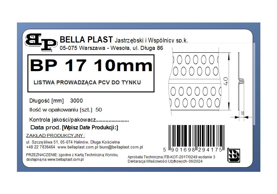 Zdjęcie: Listwa prowadząca PVC BP17 L300 10 mm biała BELLA PLAST