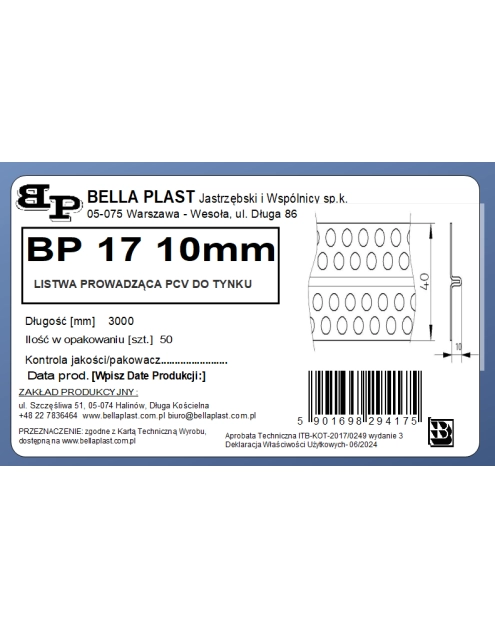 Zdjęcie: Listwa prowadząca PVC BP17 L300 10 mm biała BELLA PLAST