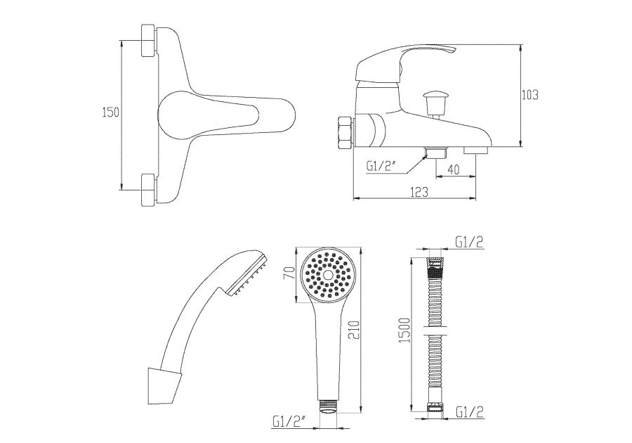 Zdjęcie: Bateria wannowa z zestawem natryskowym Mitris chrom INVENA
