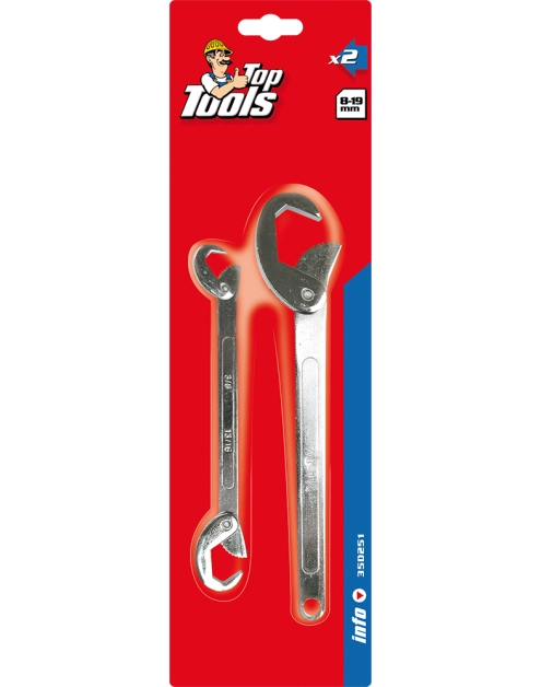 Zdjęcie: Klucze hakowe 8-19 mm, zestaw 2 sztuk TOP TOOLS