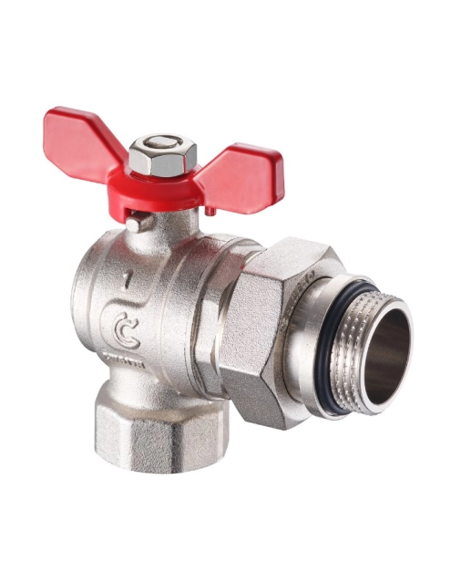 Zdjęcie: Zawór kulowy kątowy S30 1" W/Z z półśrubunkiem, o-ringiem i motylkiem, PN30 pełen nikiel CALIDO