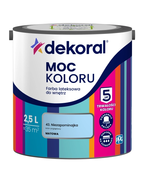 Zdjęcie: Farba lateksowa Moc Koloru niezapominajka 2,5 L DEKORAL