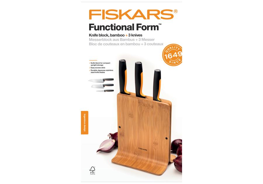 Zdjęcie: Zestaw noży bambusowych w bloku Functional Form 3 szt. FISKARS