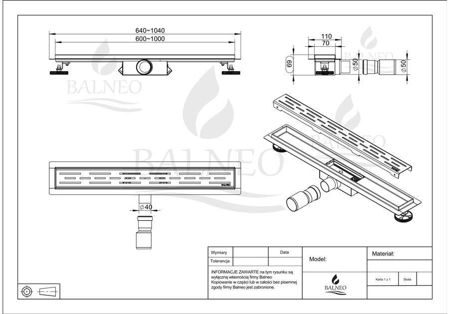 Zdjęcie: Odpływ liniowy Strips Decor - 70 cm - wersja Next BALNEO