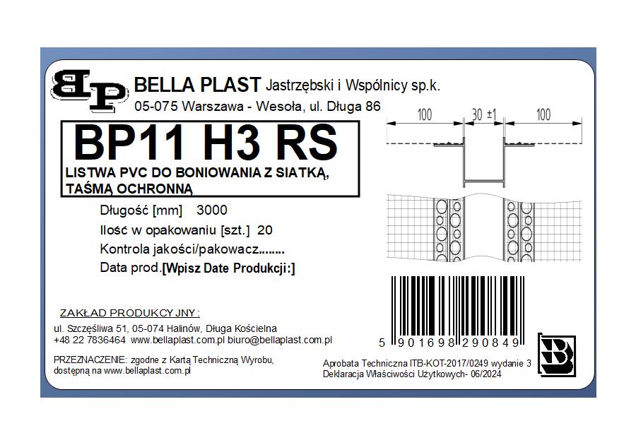 Zdjęcie: Listwa do boniowania PVC z siatką BP11 H3RS L300 biała BELLA PLAST