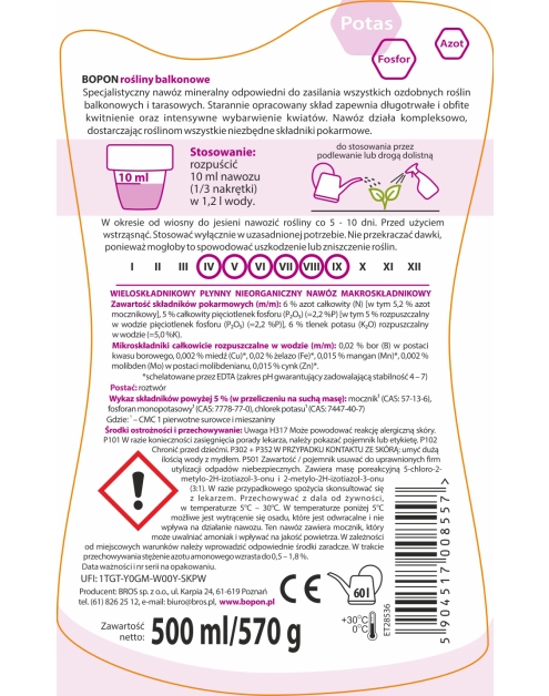 Zdjęcie: Nawóz do roślin balkonowych 0,5 L BOPON
