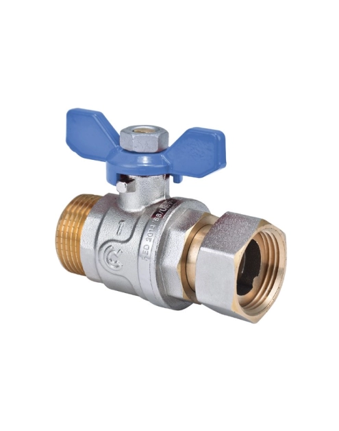 Zdjęcie: Zawór kulowy z ruchomą nakrętką w/z 1/2" z motylkiem niebieskim CALIDO