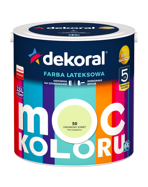 Zdjęcie: Farba lateksowa Moc Koloru limonkowy sorbet 2,5 L DEKORAL