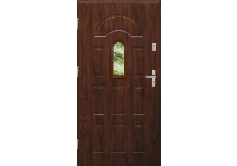 Zdjęcie: Drzwi zewnętrzne stalowo-drewniane Disting Fedora 02 Orzech 90 cm lewe KR CENTER