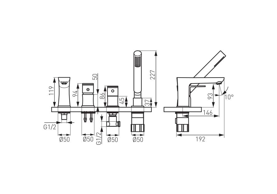 Zdjęcie: Bateria wannowa stojąca czterootworowa Algeo FERRO