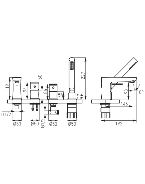 Zdjęcie: Bateria wannowa stojąca czterootworowa Algeo FERRO